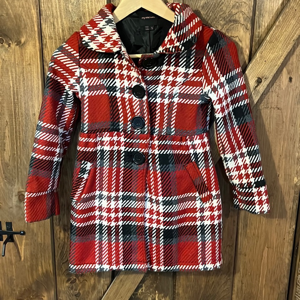 My Michelle girls size small holiday, red plaid houndstooth jacket